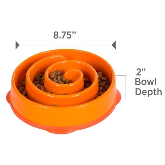 Outward Hound Slo (Slow) Fun Feeder Dog Bowl, Set of 2 Medium Turquoise/Orange - Picture 11 of 13